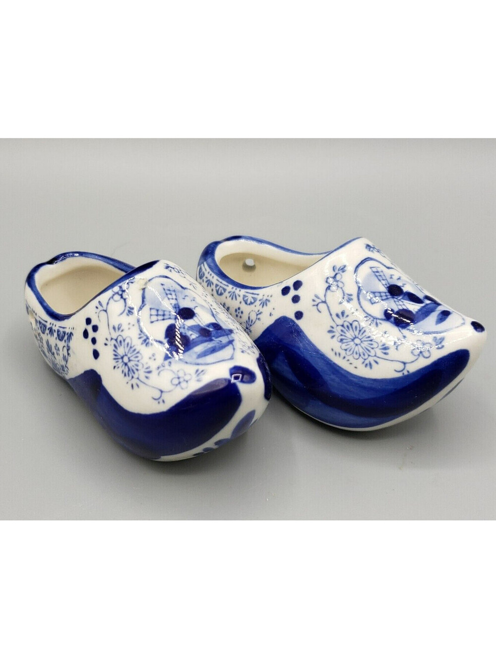 Vintage Blue Delft Deco Dutch Clog Shoes 2 Ashtray Holland Hand Painted Boot